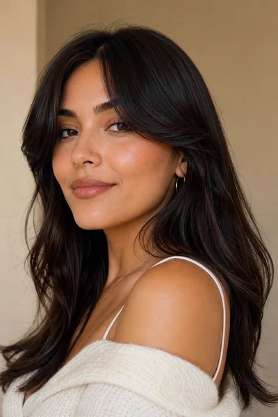 Curtain Bangs haircut flattering a heart-shaped face