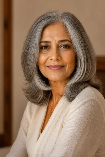 30 Flattering Hairstyles for Women Over 60 You Will Love 22 Face-framing layers cut for women over 60 — shoulder-length gray style with chin-starting framing