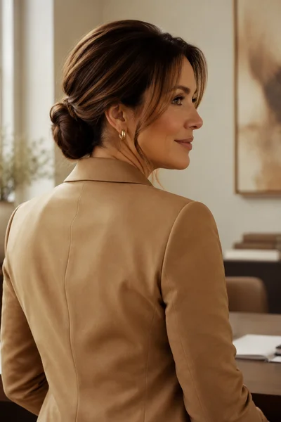 Fall Hairstyle Refresh Ideas for Women Over 40 7 Polished low bun hairstyle for busy fall mornings