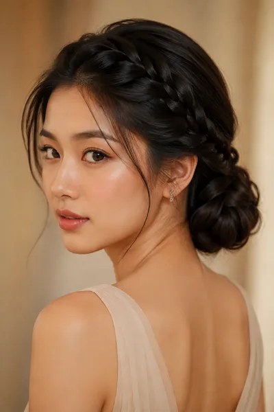 French braid into a low bun, one of these homecoming hair ideas for long hair