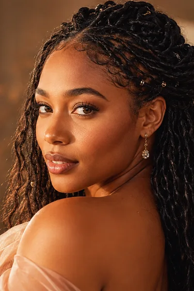 Goddess locs half-up hairstyle, soft temporary install for weddings and romantic occasions