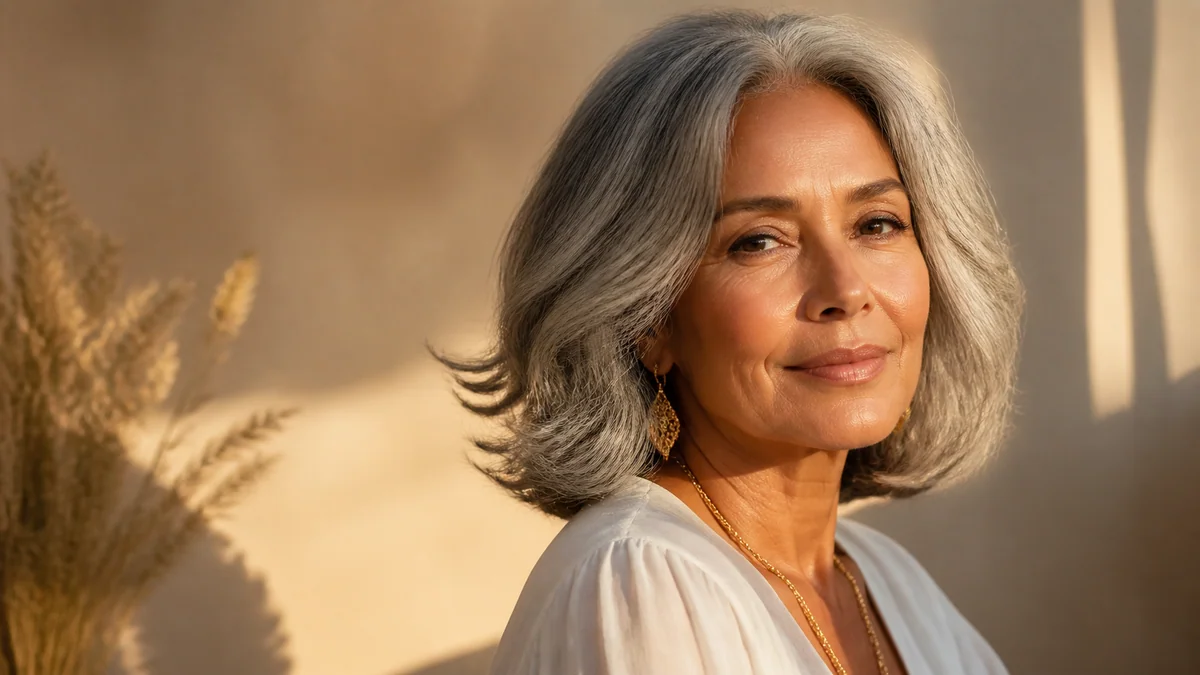 30 Flattering Hairstyles for Women Over 60 You Will Love 2 Flattering hairstyle for women over 60 — shoulder-length layered gray cut with waves