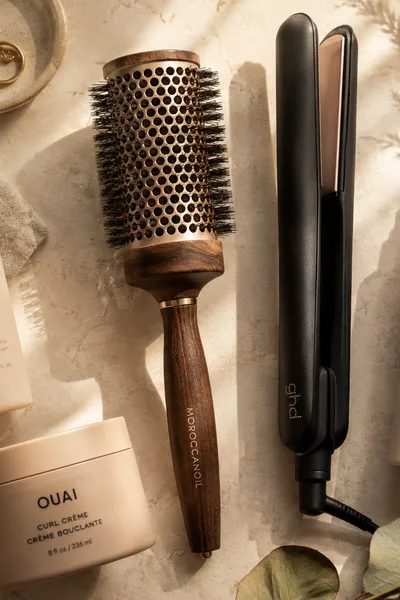 styling tools for lob haircut ideas including round brush flat iron texturizing spray