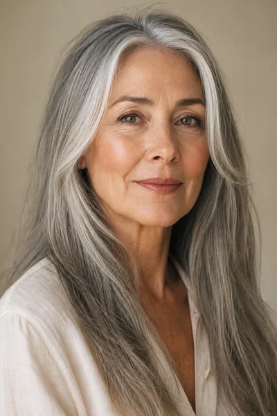 30 Flattering Hairstyles for Women Over 60 You Will Love 32 Long hair with face-framing pieces for women over 60 — gray long cut with cheekbone-length framing