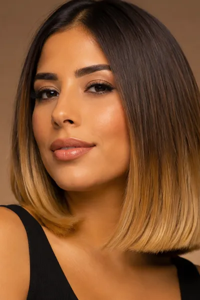 ombre lob haircut with gradual color transition from root to end