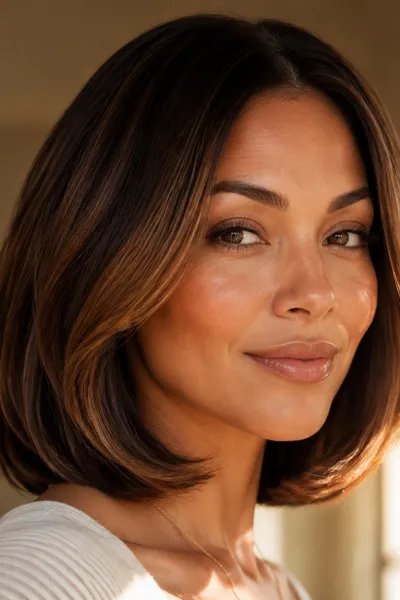 rounded lob haircut with softly curved ends framing face
