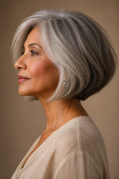 30 Flattering Hairstyles for Women Over 60 You Will Love 5 Short layered bob for women over 60 — jaw-length gray cut with internal layers