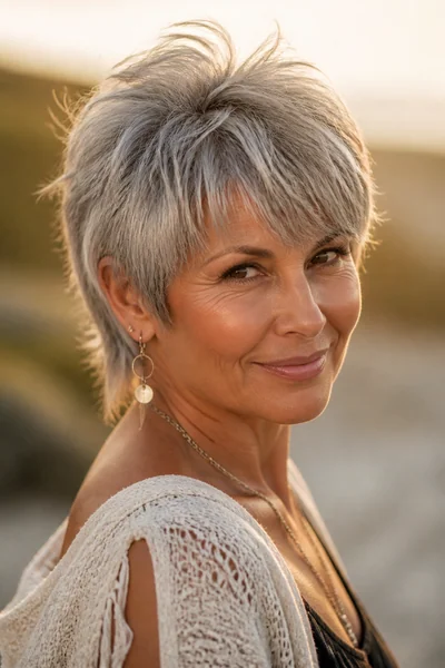 30 Flattering Hairstyles for Women Over 60 You Will Love 7 Short shag with bangs for women over 60 — layered gray cut with texture and movement