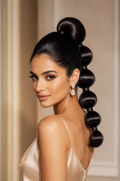 12 Bubble Bun Hairstyles That Are Trending This Year 8 Sleek gel-smoothed bubble bun with glassy finish, universally flattering updo.