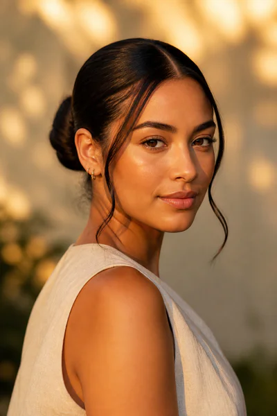 Sleek bun with two smooth face-framing pieces softening square and heart faces