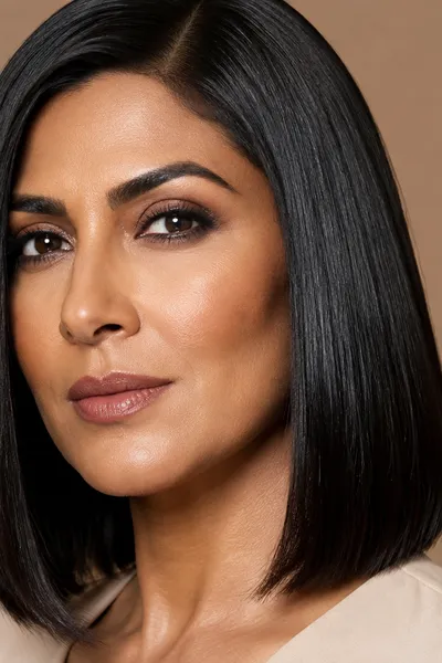 sleek straight lob haircut with a glossy smooth professional finish