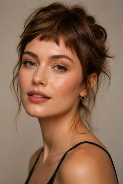 Soft Micro-Fringe haircut flattering a heart-shaped face
