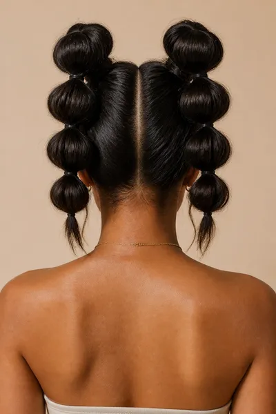 12 Bubble Bun Hairstyles That Are Trending This Year 14 Two space buns each sectioned into bubbles, playful trend-forward bubble twist hairstyle.
