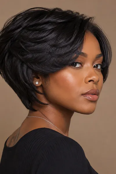 stacked lob haircut with added volume at the back of the head
