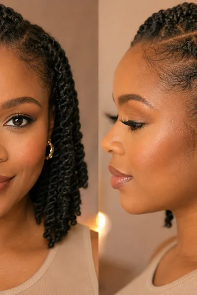 Two-strand twist loc hairstyle, neat polished finish for refreshing between retwist appointments