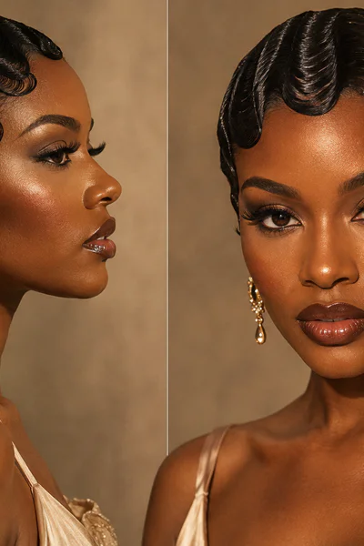Woman with vintage finger waves showing defined S-shaped ridges in studio lighting