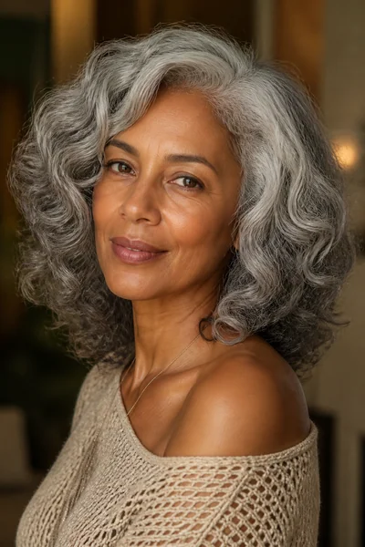 30 Flattering Hairstyles for Women Over 60 You Will Love 16 Wavy shoulder-length style for women over 60 — gray layered cut working with natural waves