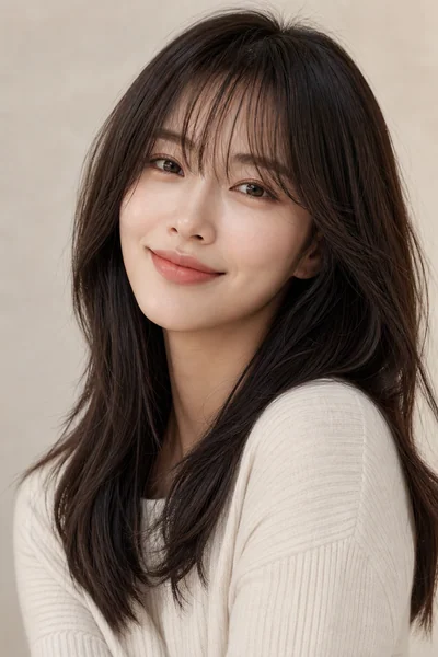 Wispy Textured Fringe haircut flattering a heart-shaped face