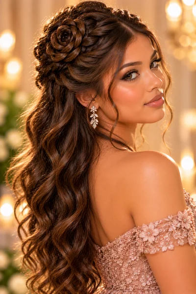 30 Braided Prom Hairstyles 2026 That Will Turn Every Head 12 braided half-up rose at crown — unique braided prom hairstyle 2026 on long hair