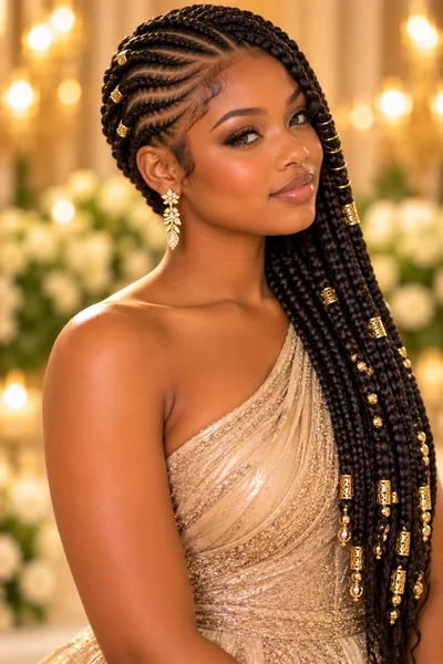 30 Braided Prom Hairstyles 2026 That Will Turn Every Head 24 lemonade braids with gold accessories — side-swept braided prom hairstyle 2026 for natural hair