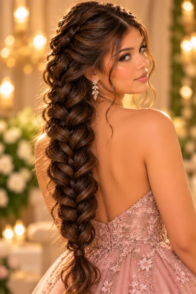 30 Braided Prom Hairstyles 2026 That Will Turn Every Head 20 mermaid braid — dramatic wide braided prom hairstyle 2026 on very long dark hair
