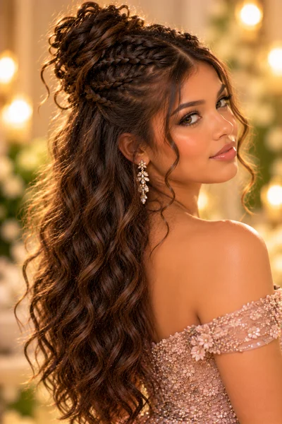 30 Braided Prom Hairstyles 2026 That Will Turn Every Head 18 messy braided half-up bun — textured braided prom hairstyle 2026 for thick natural-texture hair