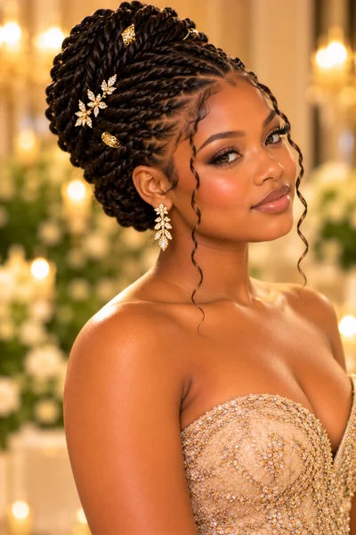 30 Braided Prom Hairstyles 2026 That Will Turn Every Head 26 Senegalese twist updo — polished braided prom hairstyle 2026 pinned into formal arrangement