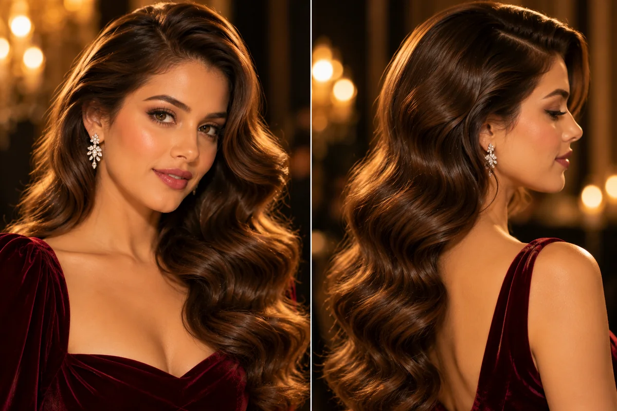 classic Hollywood waves holiday party hairstyle flowing uniform wave pattern high glamour